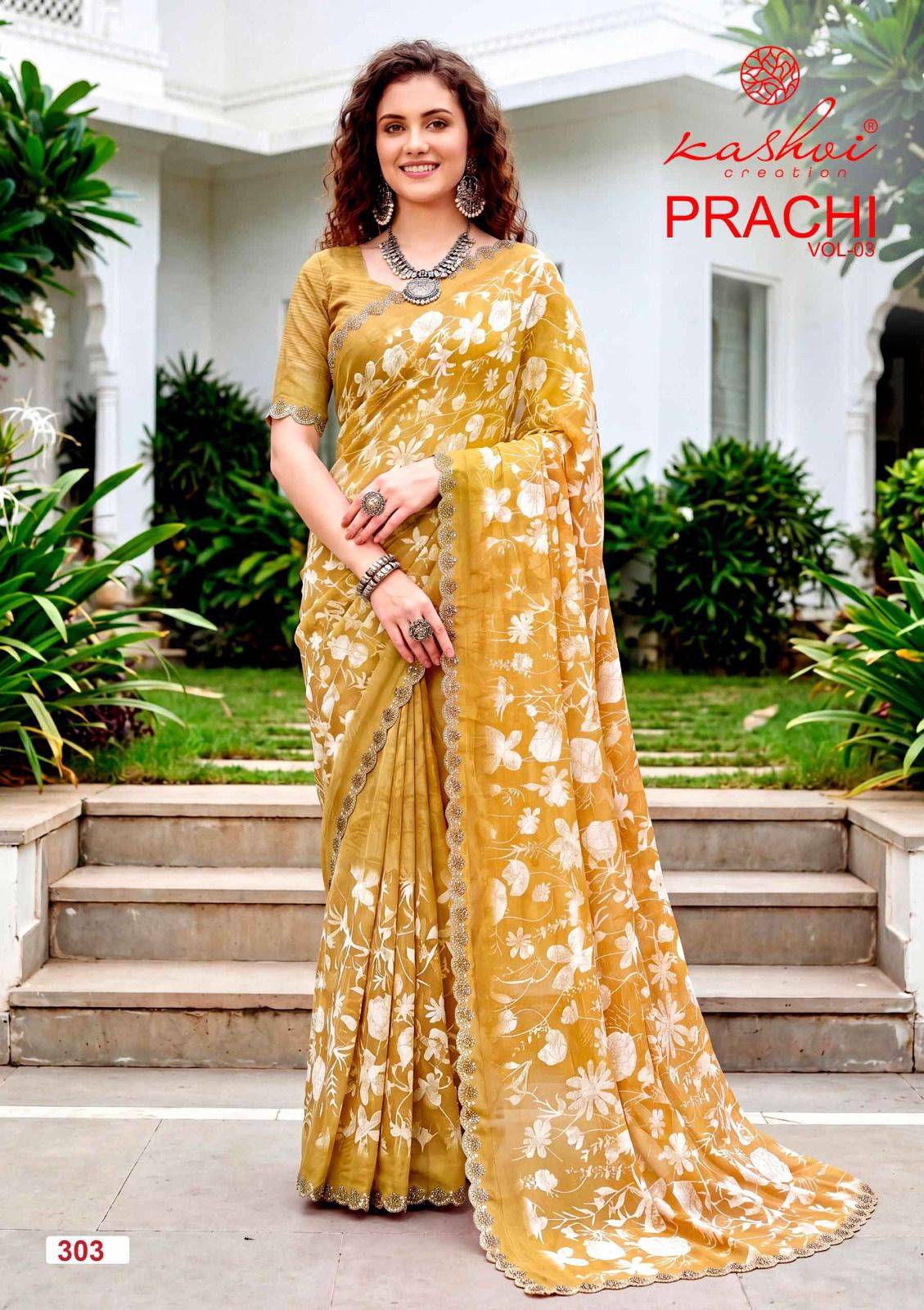 PRACHI VOL. 3 By KASHVI CREATION 301 to 308 Series Indian Traditional Wear Collection Beautiful Stylish Fancy Colorful Casuals Wear DULL MOSS ZARI PATTA Sarees At Wholesale Price
